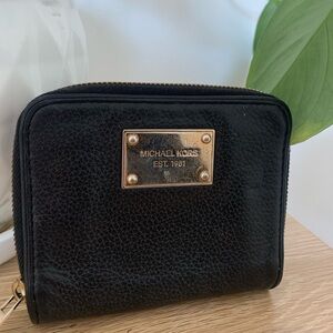 Michael Kors Black Leather Wallet with Gold Accents
